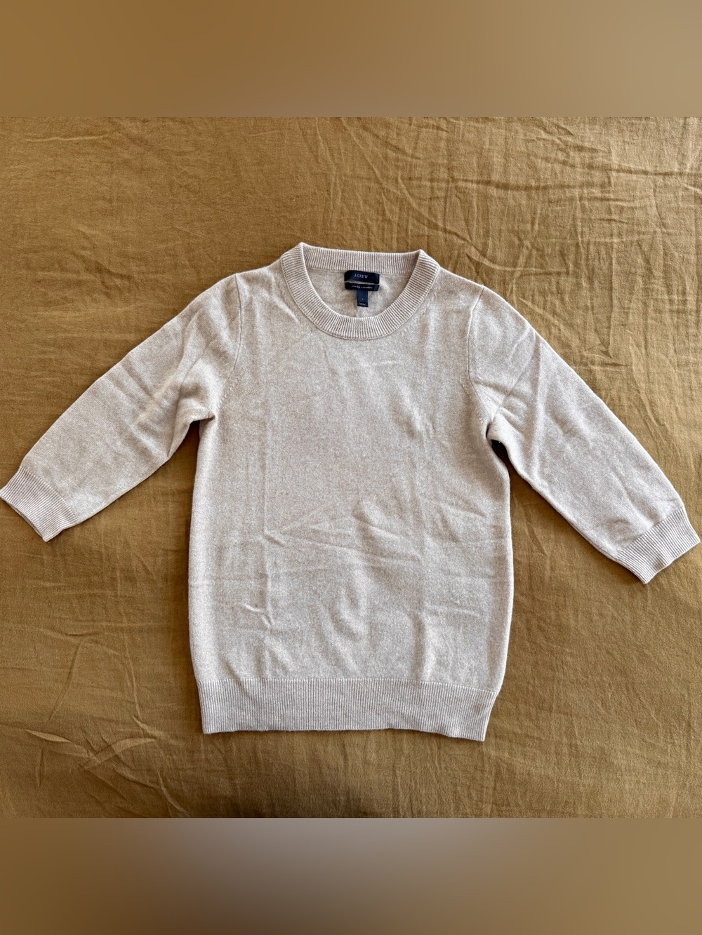 J. Crew 3/4 sleeve Cashmere Crewneck Sweater - Light Beige